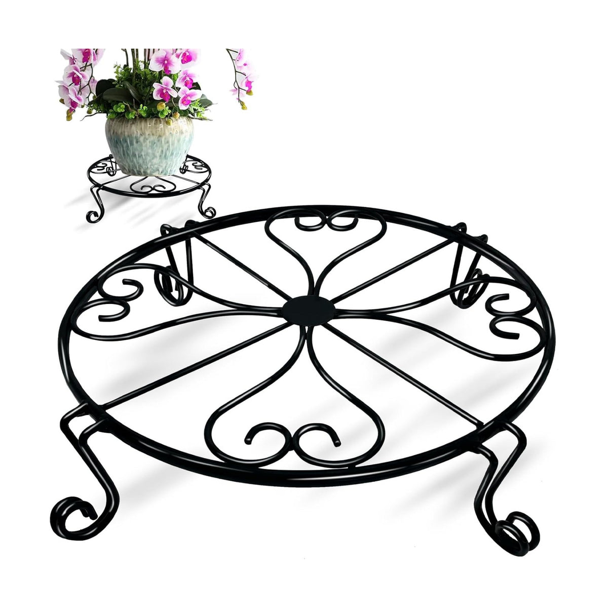 NSYOOMH 1 pack 10"-12" Metal Plant Stand Outdoor, for Flower Pot Heavy Duty Potted Holder Round Wrought Rustproof Iron Planter Stand, plant Stands Indoor Clearance and Outdoor patio - 12 Inches Black