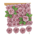 30PCS Pink Glitter Artificial Roses with Stems, Real Touch Foam Flowers