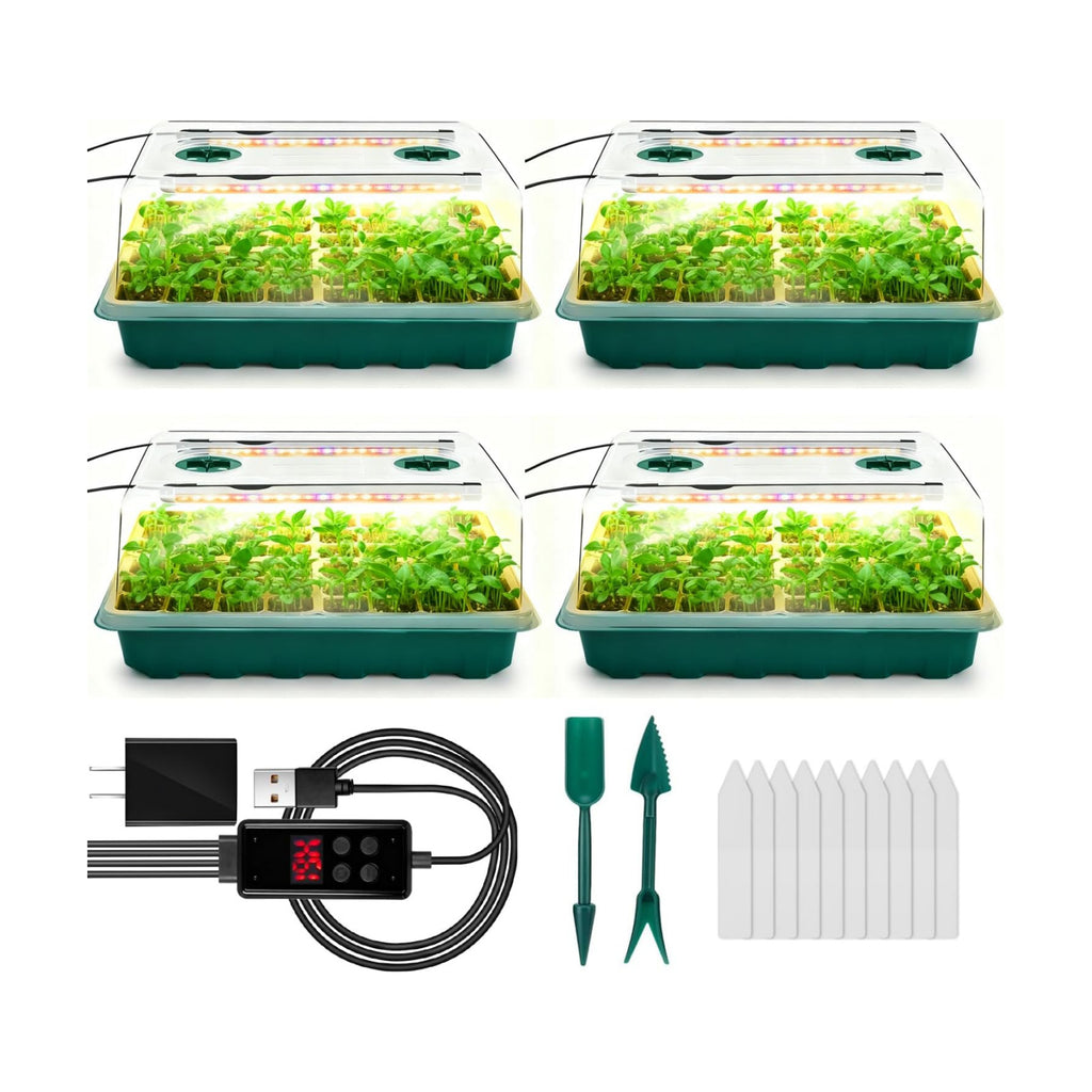 Seed Starter Tray with Grow Light, 192-Cell Seed Starter Kit, Seedling Starter Trays with Humidity Domes, Automatic
