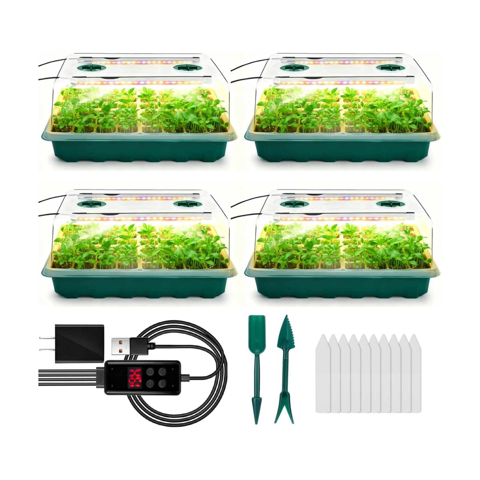 Seed Starter Tray with Grow Light, 192-Cell Seed Starter Kit, Seedling Starter Trays with Humidity Domes, Automatic