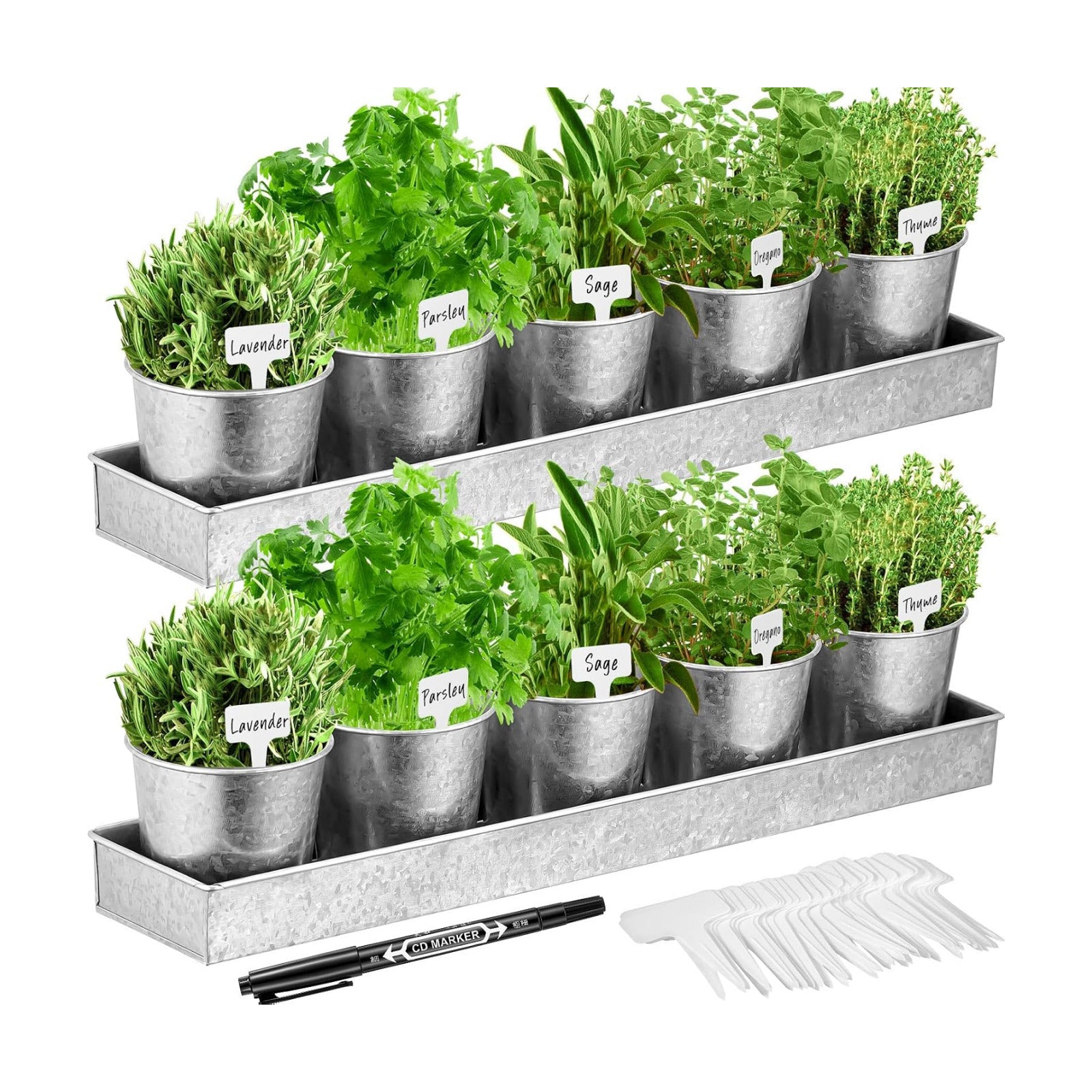 FoldTier 2 Sets Indoor Herb Garden Planter Kit with 10 Metal Pots, Silver | Metal Pots with Drainage Holes, Plant