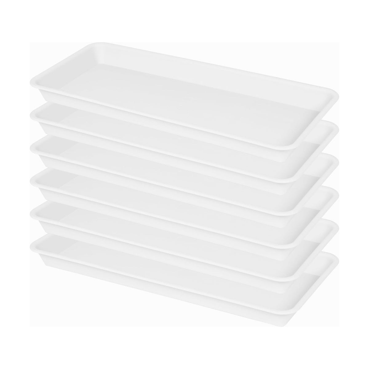 VUWEZ 6 Pack Plastic Plant Tray Saucer, Rectangular, Indoors Outdoor, Water Drip Tray for Flower Pot, Windowsill (6.5 x 13 Inch, Cream White)