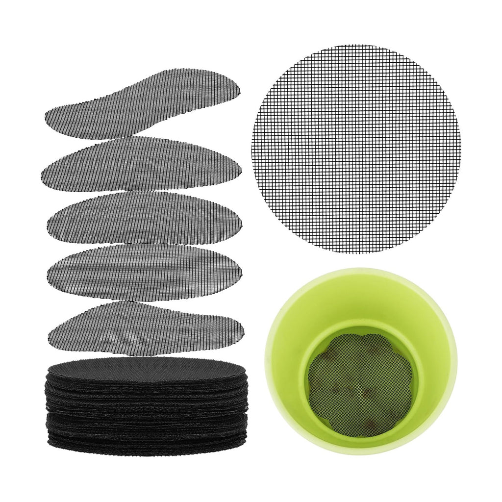 Ouligay 100pcs Flower Pot Hole Mesh Pad, 4 inch Rounds Plastic Mesh Sheet, Bonsai Bottom Grid Mat, Keep Soil from Flowing Away DIY Drainage Netting Pot