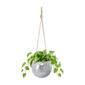 Ceramic Hanging Planter, Silver Small Flower Plant Pot Indoor Decor | Handmade Mosaic Disco Ball Design, with Drainage