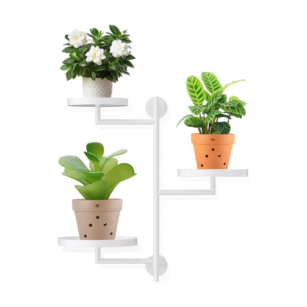 Rotating Window Wall Plant Shelves Stand Holder, 3 Tiered White Metal Floating Plant Shelf Hanger Indoor , Window Sill