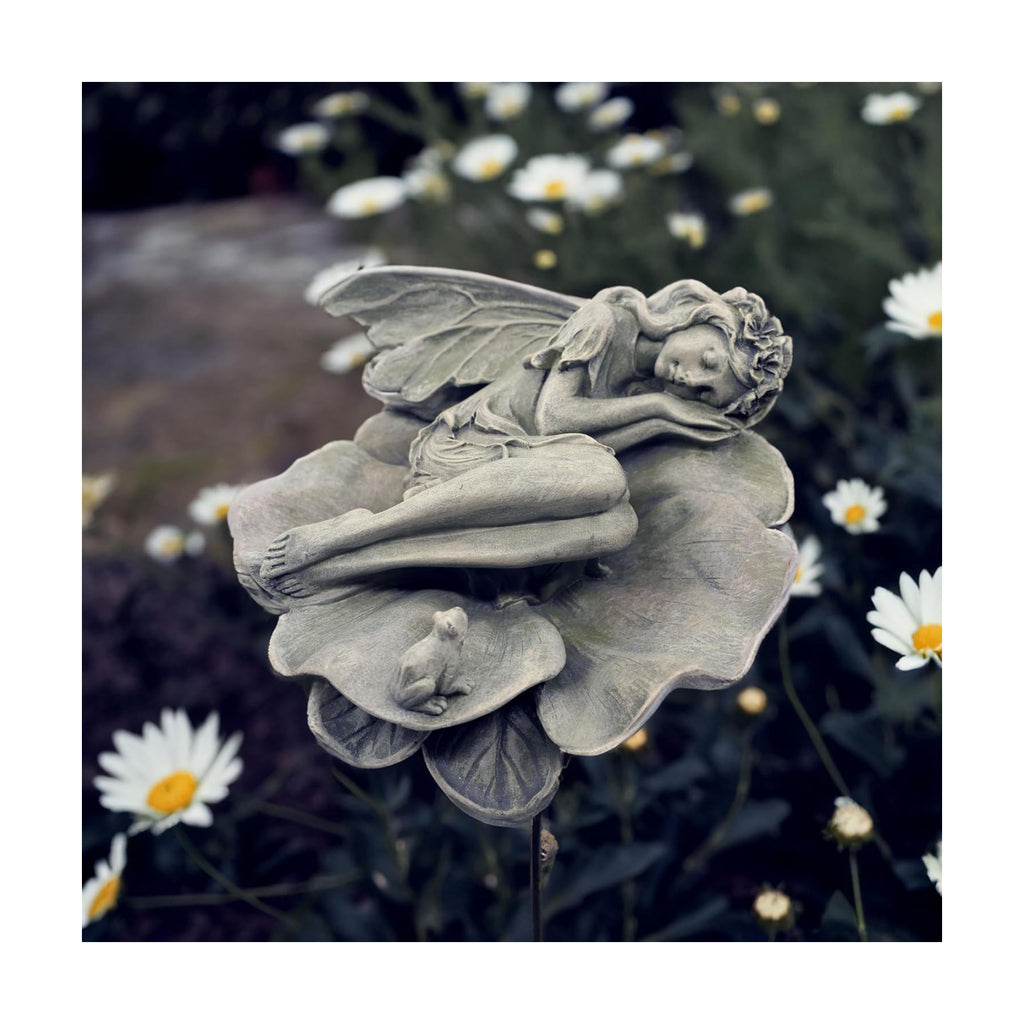 Garden Fairy Statue,Garden Sleeping Angel on Lotus Leaf with Bird Feeder Feature Outdoor Decor Sculptures Figurine