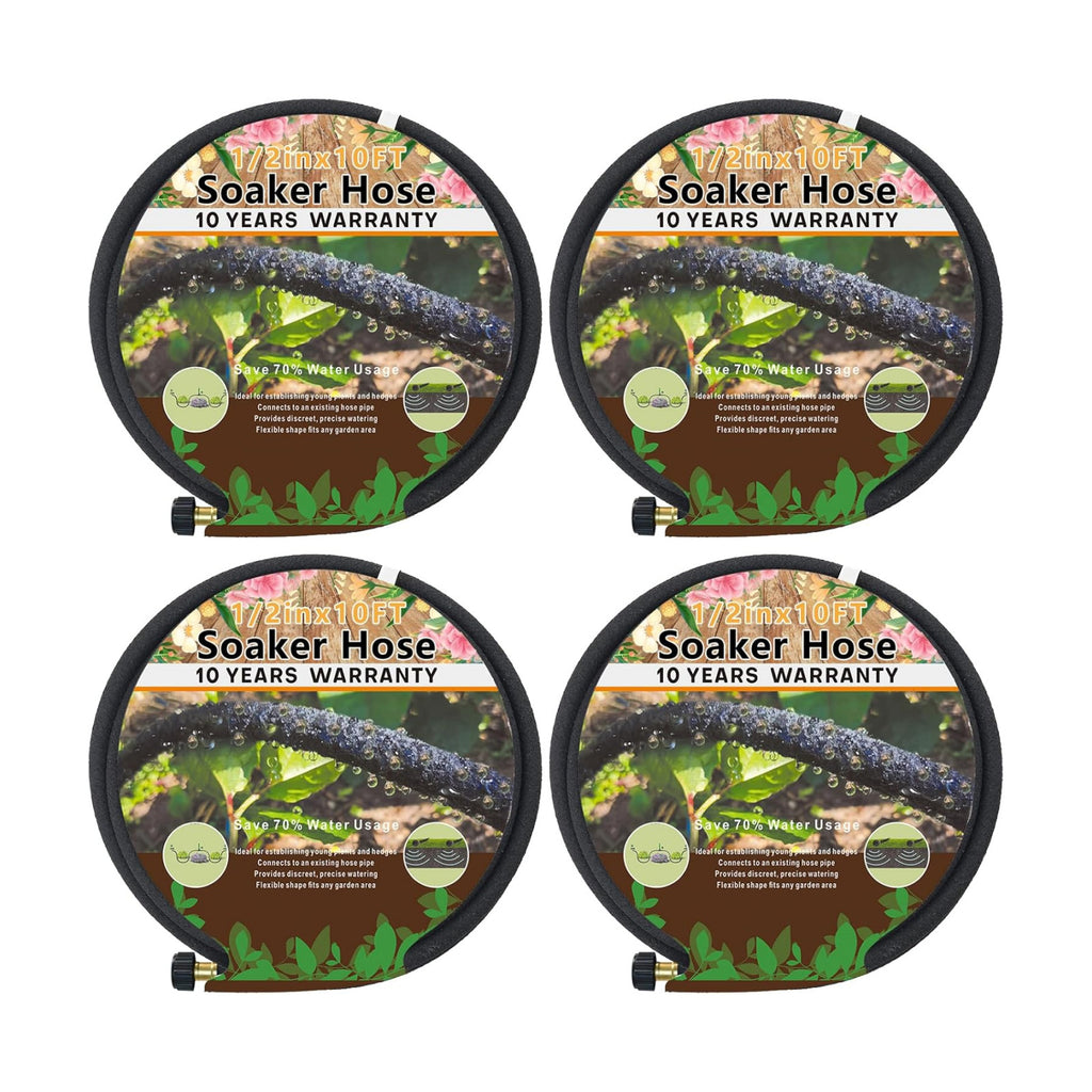 4-Pack Soaker Hose for Garden 10 Ft, Short Soaker Hoses 40 Ft, Rubber Garden Hose for Watering, Heavy Duty Drip