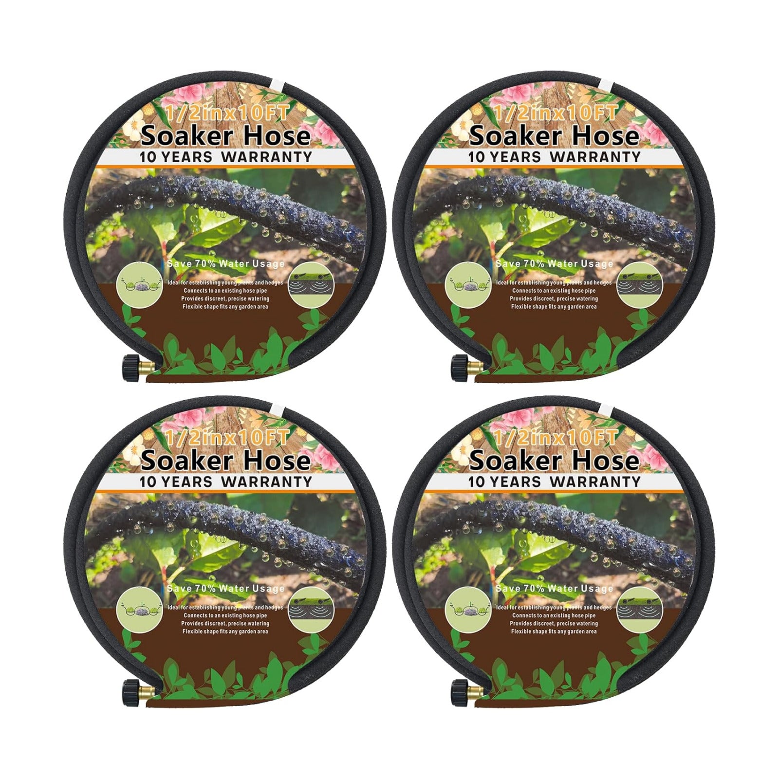 4-Pack Soaker Hose for Garden 10 Ft, Short Soaker Hoses 40 Ft, Rubber Garden Hose for Watering, Heavy Duty Drip