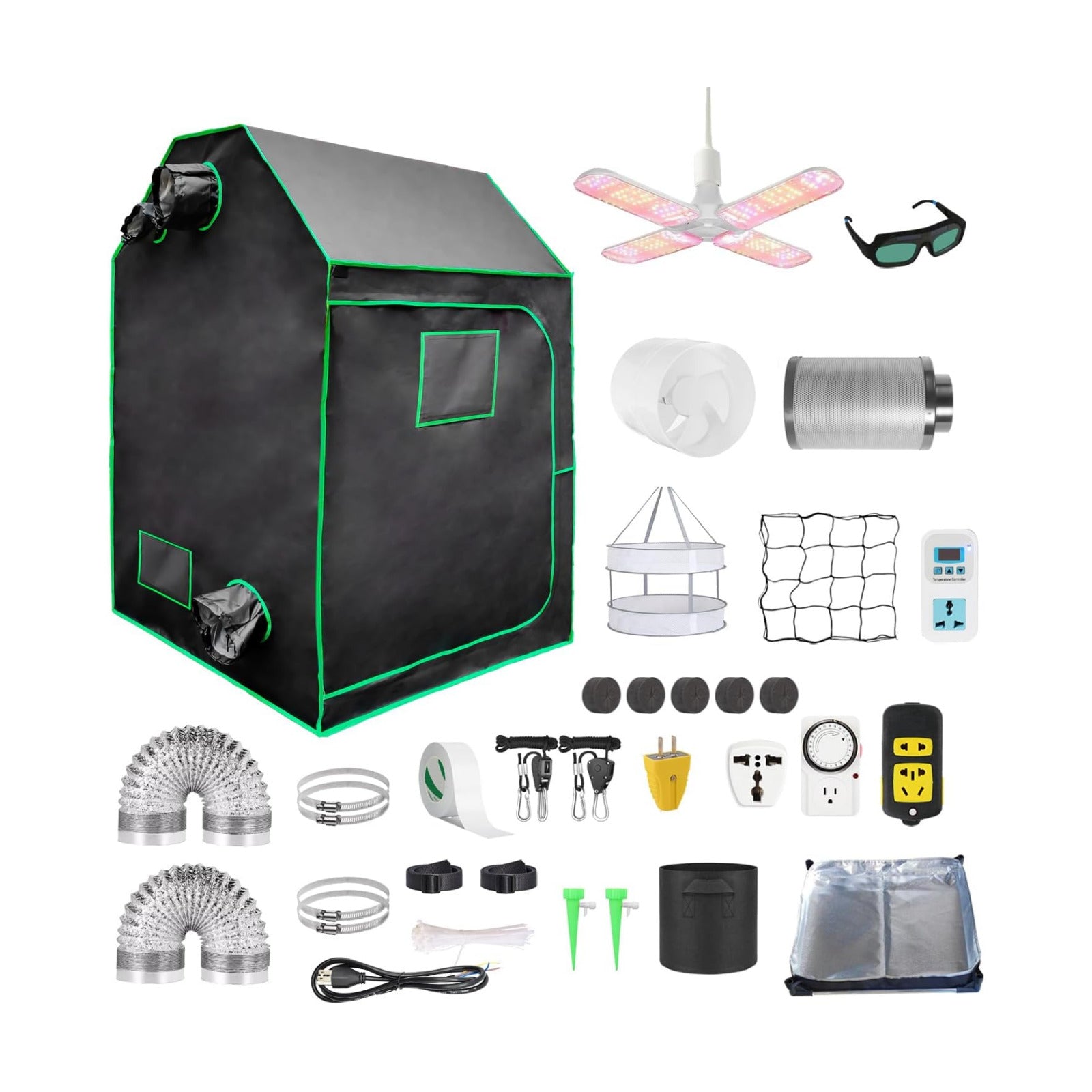 Grow Tent Kit Complete System High Reflective Mylar Indoor Grow Tent Hydroponics Growing Tent with Full Spectrum LED