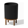 Veradek Demi Series Round Planter w/ Stand for Porch/Patio | Durable Plastic-Concrete & Wooden Stand | Modern Décor for