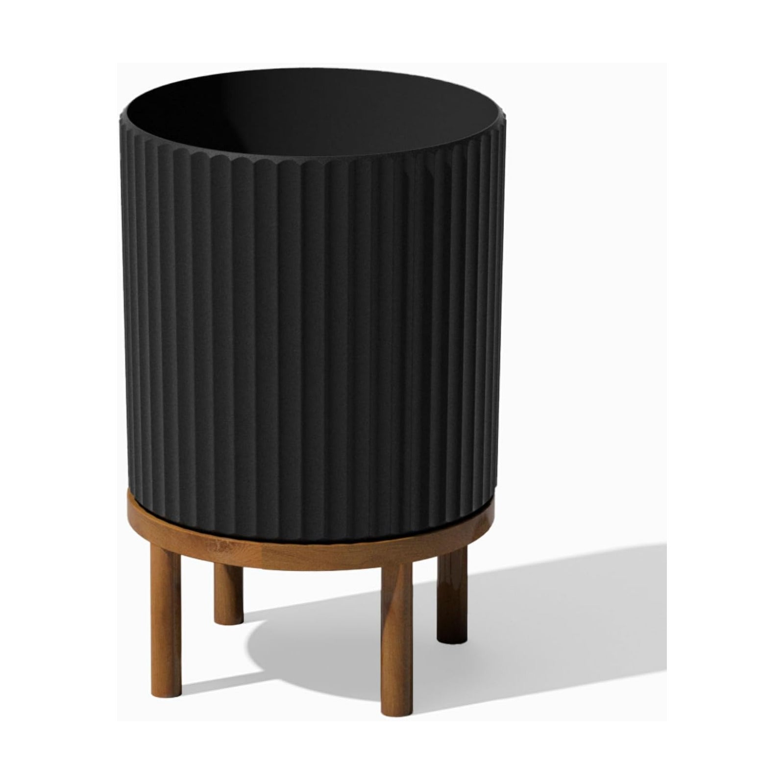 Veradek Demi Series Round Planter w/ Stand for Porch/Patio | Durable Plastic-Concrete & Wooden Stand | Modern Décor for