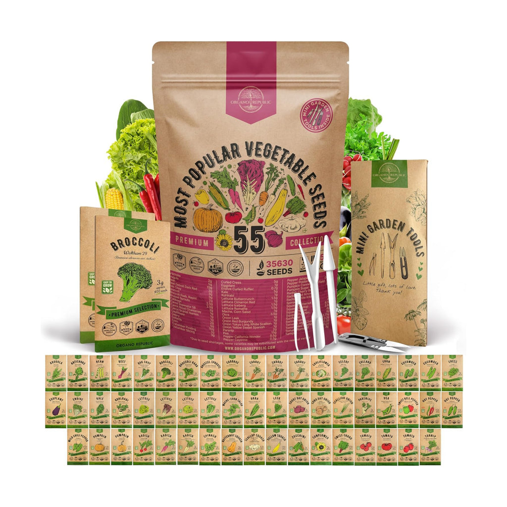 55 Vegetable Seeds Variety Pack - 35,600+ Non-GMO Heirloom Seeds for Planting Vegetables and Fruits in Individual Seed