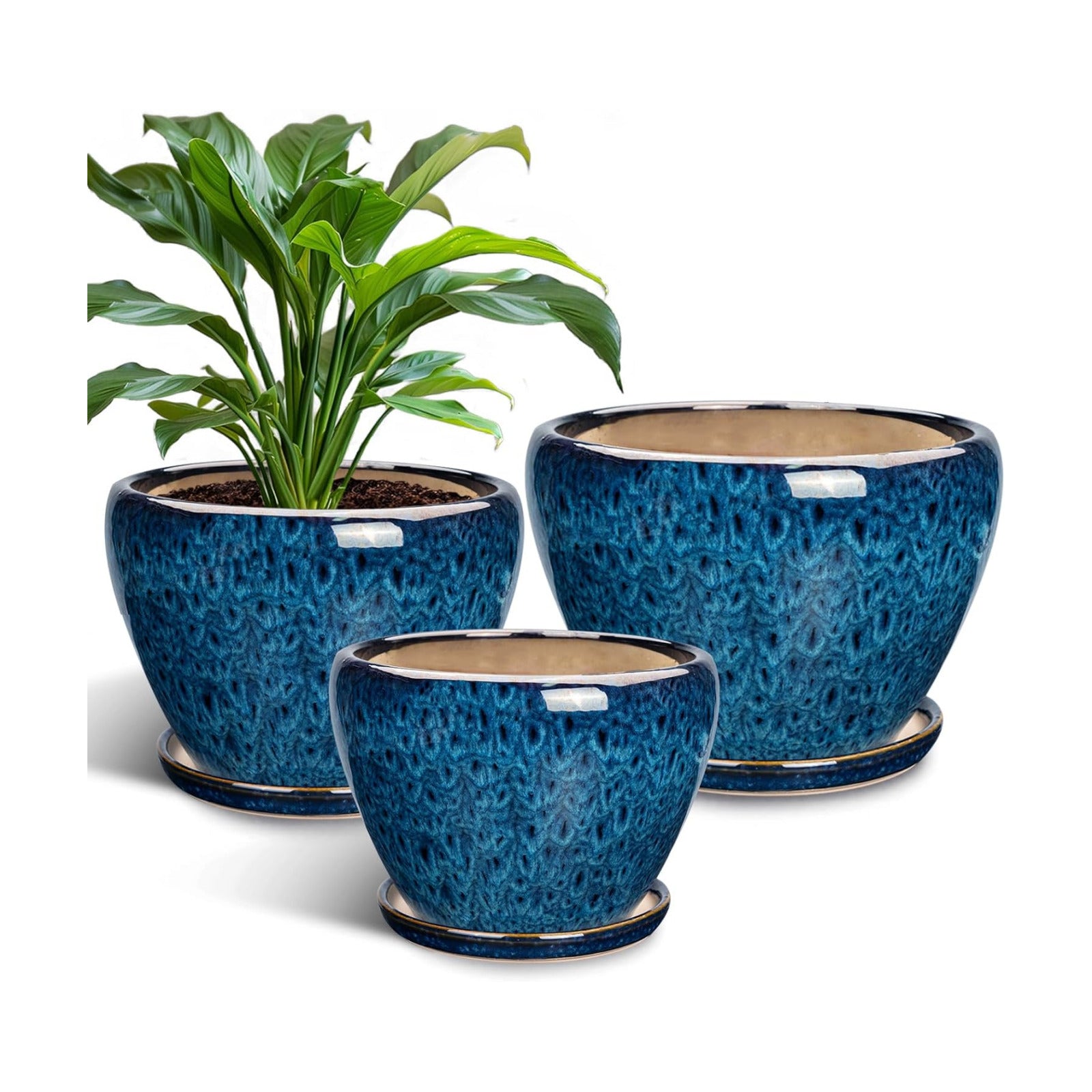 Ceramic Plant Pots Indoor, 10 Inch 8 Inch 6 Inch Round Planters Pots for Indoor Outdoor Plants, Modern Large Flower