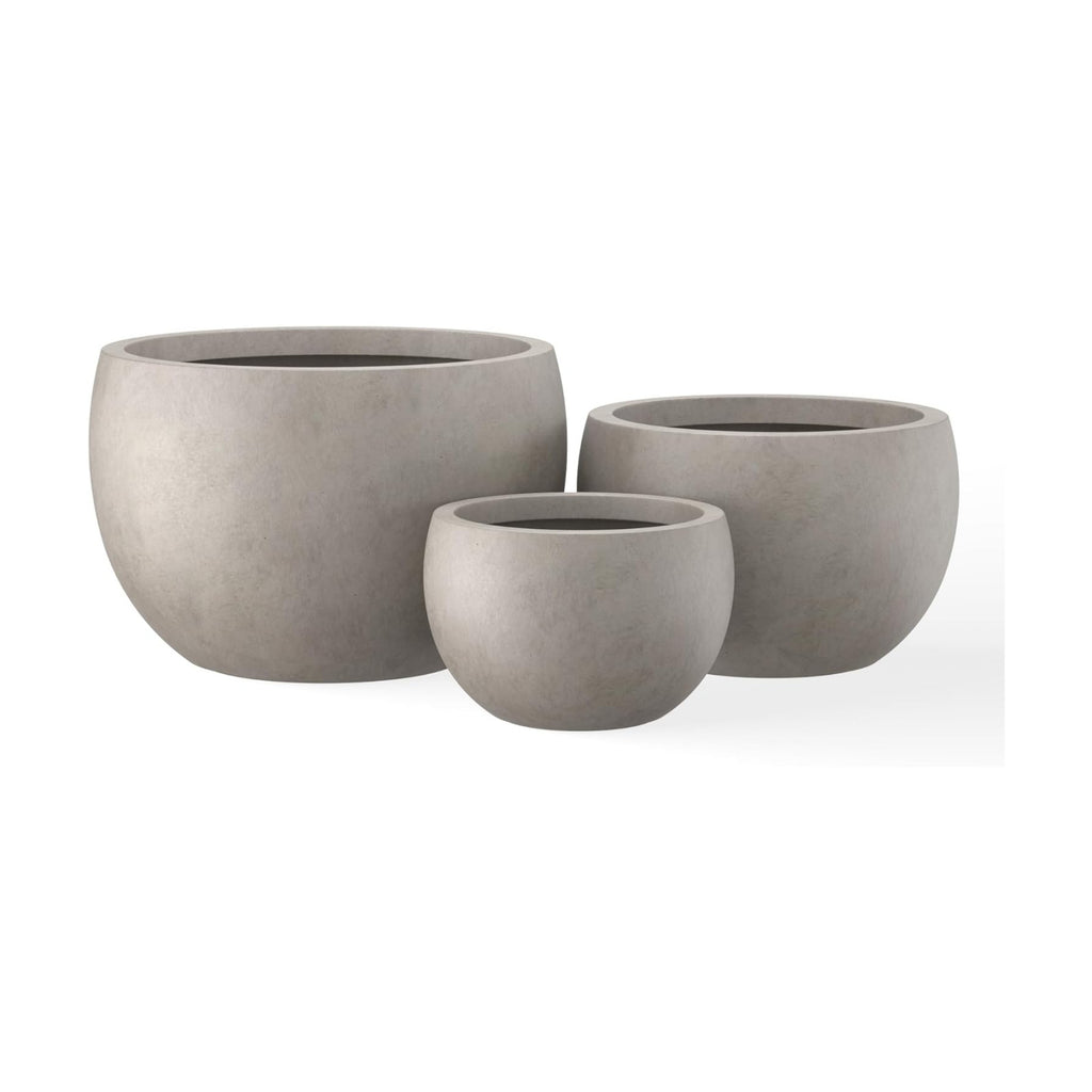 Kante Set of 3 Weathered Concrete Bowl Planters 20" 15.7" 11.8" Dia | Drainage for Outdoor, Rubber Plug for Indoor
