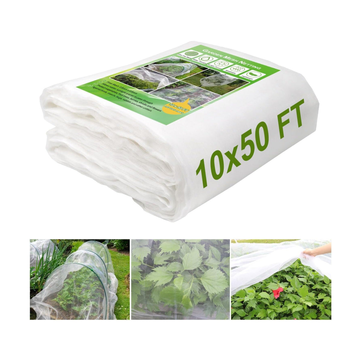 KLEWEE 10 x 50 FT Garden Mesh Netting, Ultra Fine Mesh Plant Netting Covers | Garden Netting for Raised Beds Vegetable