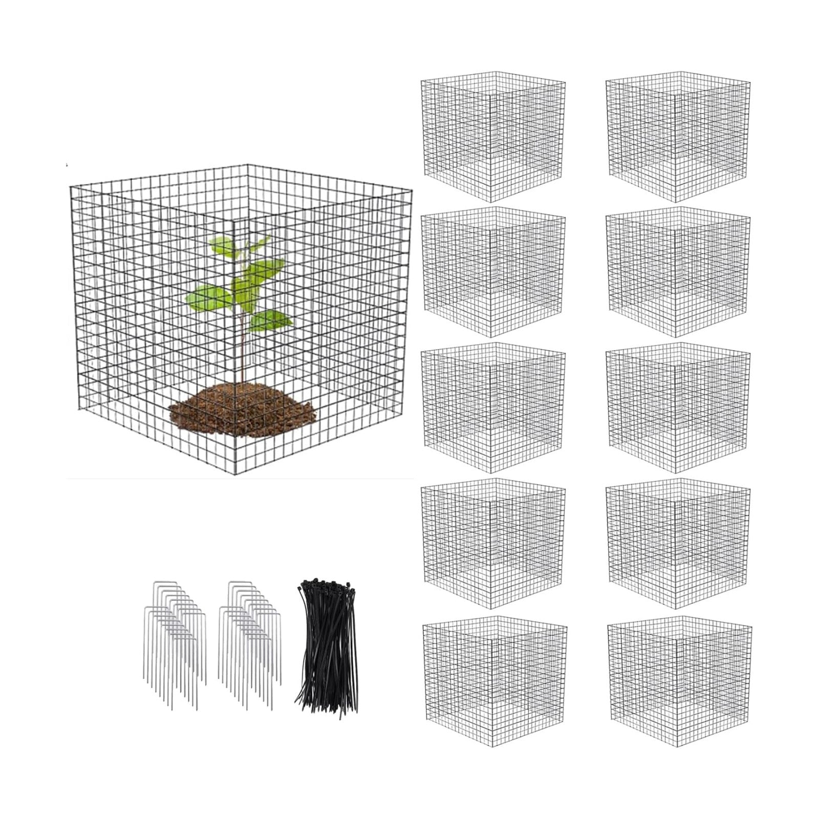 Small Wire Plant Protectors, 10 Pack 12" Square Plant Protectors from Animals Mesh Plant Cage Chicken Wire Cover for