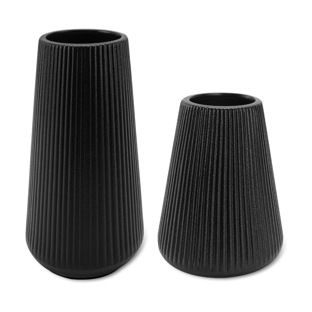 Black Ceramic Vase, GUKJOB Small Cute Flower Vase for Pampas Grass, Home, Living Room, Dining Table, Farmhouse, Office Decor, Bedroom, Table, and Kitchen Shelf (Black - 2Pcs)