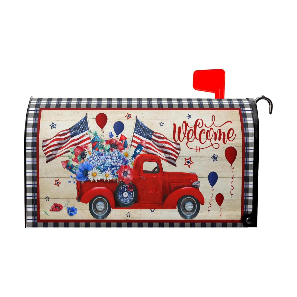 4th of July Mailbox Cover Magnetic Large Size 25x21 Inch American Flag Patriotic Truck Mailbox Cover Independence Day Decorative Mailbox Wraps Post Letter Box Cover for Home Garden Yard