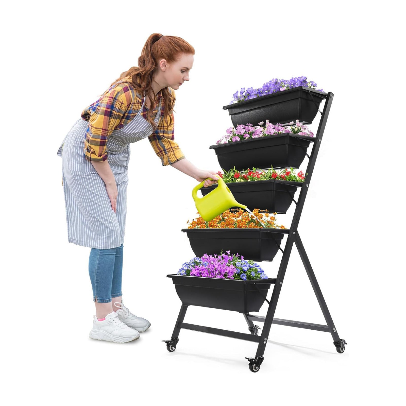 4.4 FT Vertical Garden Bed Removable 5 Tier Elevated with 4 Wheels | Vertical Raised Planter, Black Raised Bed Box