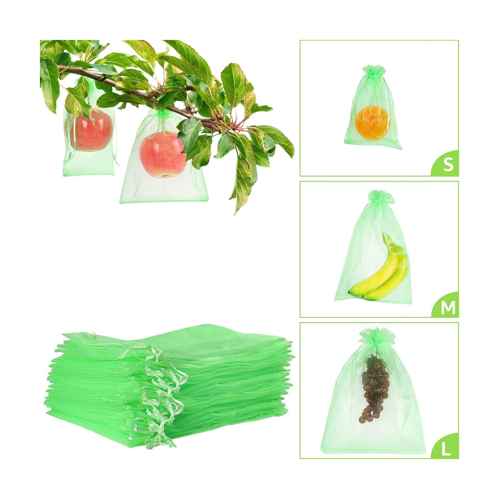 MIXC 100 Pcs Fruit Protection Bags, 12"x16" Fruit Net Cover with Drawstring | Organza Fine Mesh, Lightweight Breathable