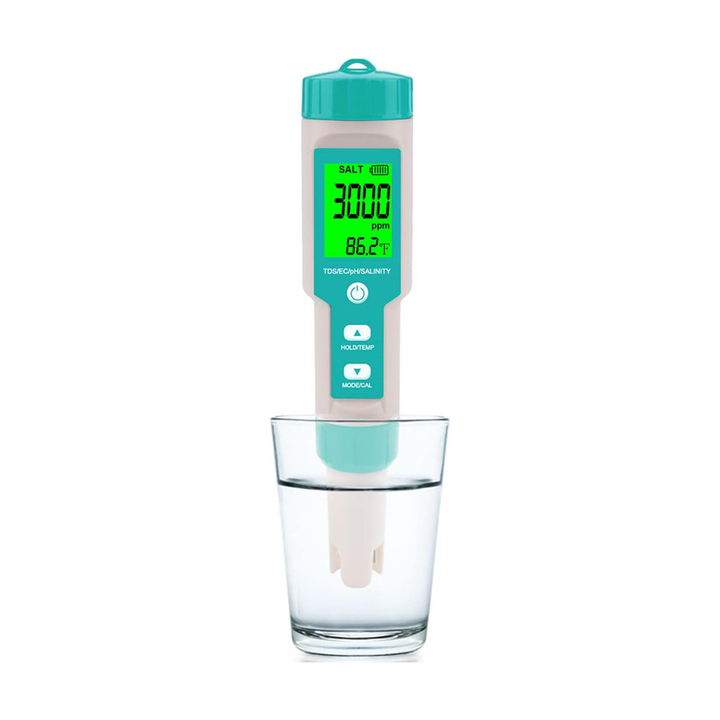 Pool Salt Tester - Multifunctional 5 in 1 Salinity, PH, TDS, EC, and Temperature Meter, Pool Salinity Testing Kit