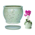 Ceramic Orchid Pot 6.3 Inch, Orchid Pots with Holes, Large Plant Pot for Repotting, Ventilation Holes Breathable for Roots, Durable Ice-Cracked Glaze Ceramic Planter Pot (Grass Green)