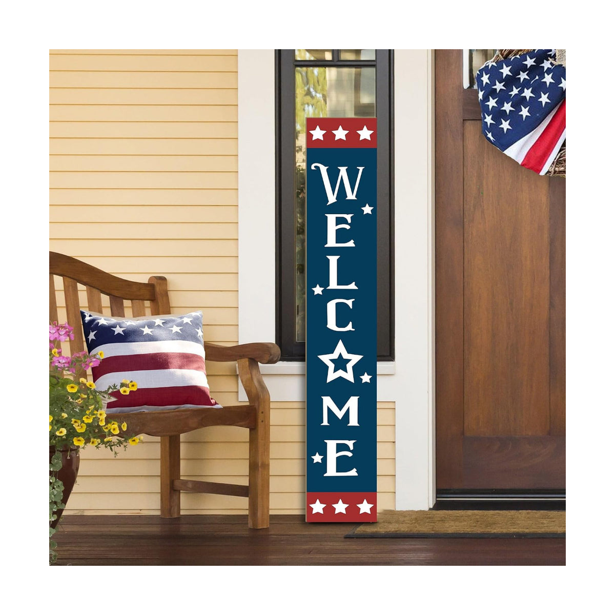 Patriotic Wooden Porch Sign 47" 4th of July Independence Day Large Welcome Sign Memorial Day Vertical Indoor Outdoor Standing Sign For Garden Home Yard Farmhouse