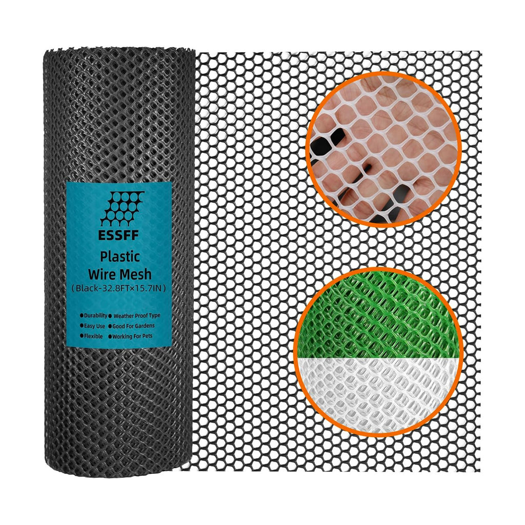 Pet & Garden Safeguard - 15.7IN x 32.8FT Roll - Black Plastic Netting, Multi-Use Decorative Fencing for Poultry, Dogs