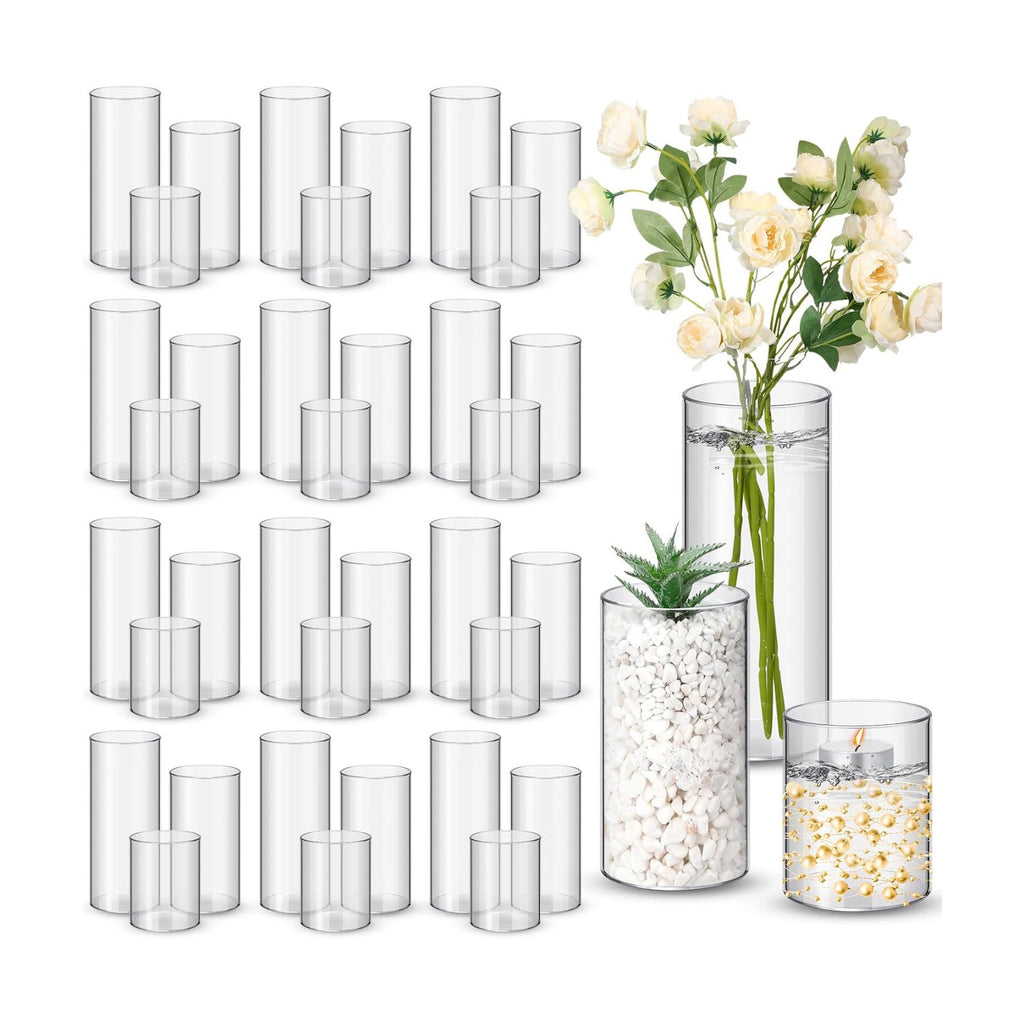 Nuogo 36 Pcs Plastic Cylinder Vases for Centerpieces 4''/6''/8'' Modern