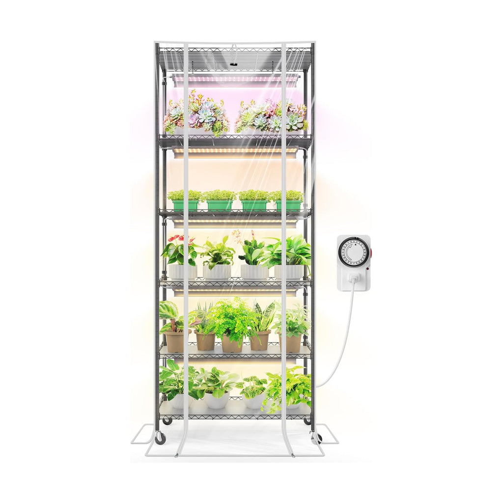 Barrina CX2Z Indoor Greenhouse with Grow Light, 6-Tier 150W, 29.5x13.8x71IN | 5PCS 2FT Full Spectrum Plant Lights, 3