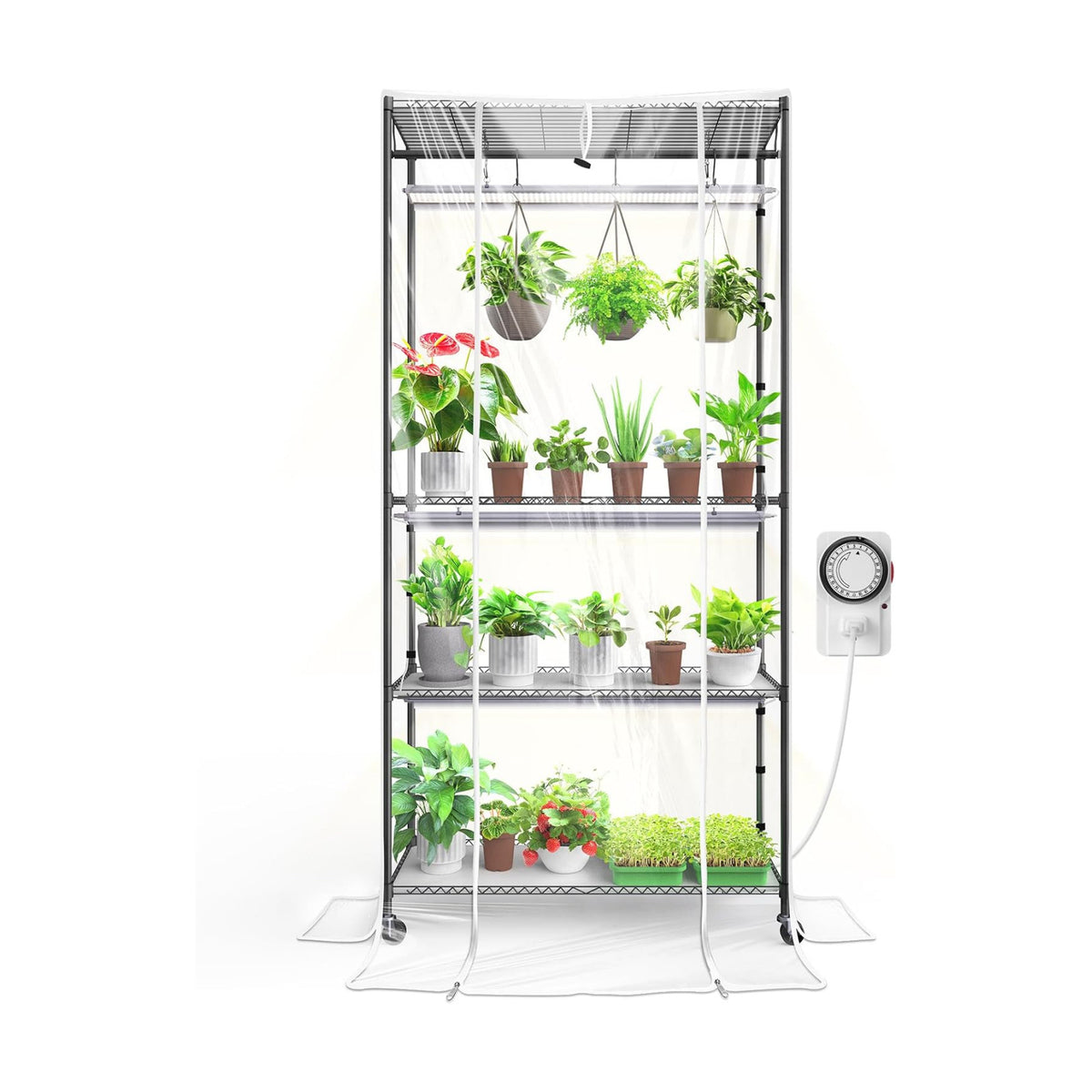Barrina CX3Z Indoor Greenhouse with Grow Light 4-Tier 108W 35.4x13.8x70.9IN | 3PCS 3FT 5000K Plant Growing Lamps