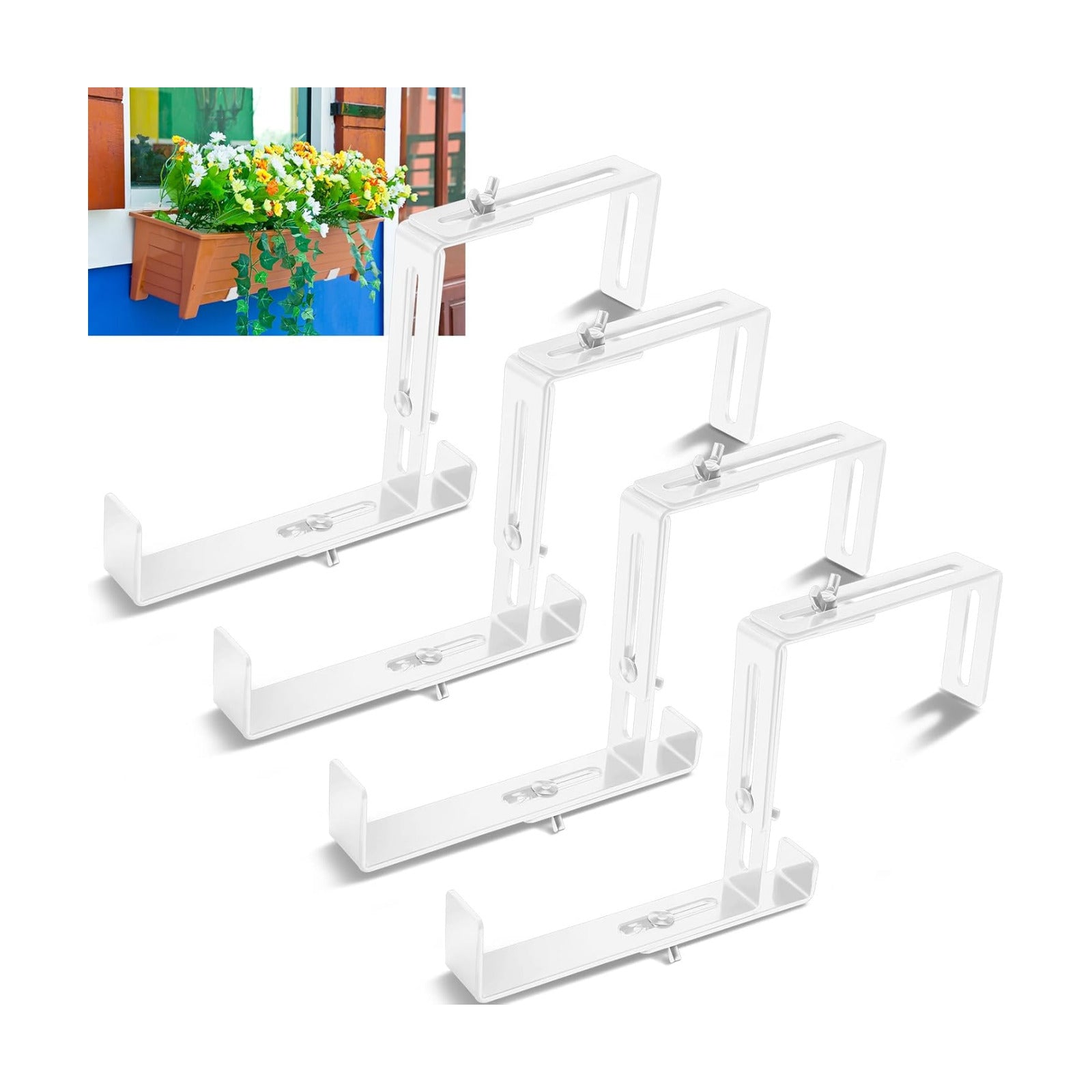 Leinuosen 4 Pcs Adjustable Window Boxes Brackets Planter Box Bracket Heavy Duty Deck Railing Hanging Flower Stand for