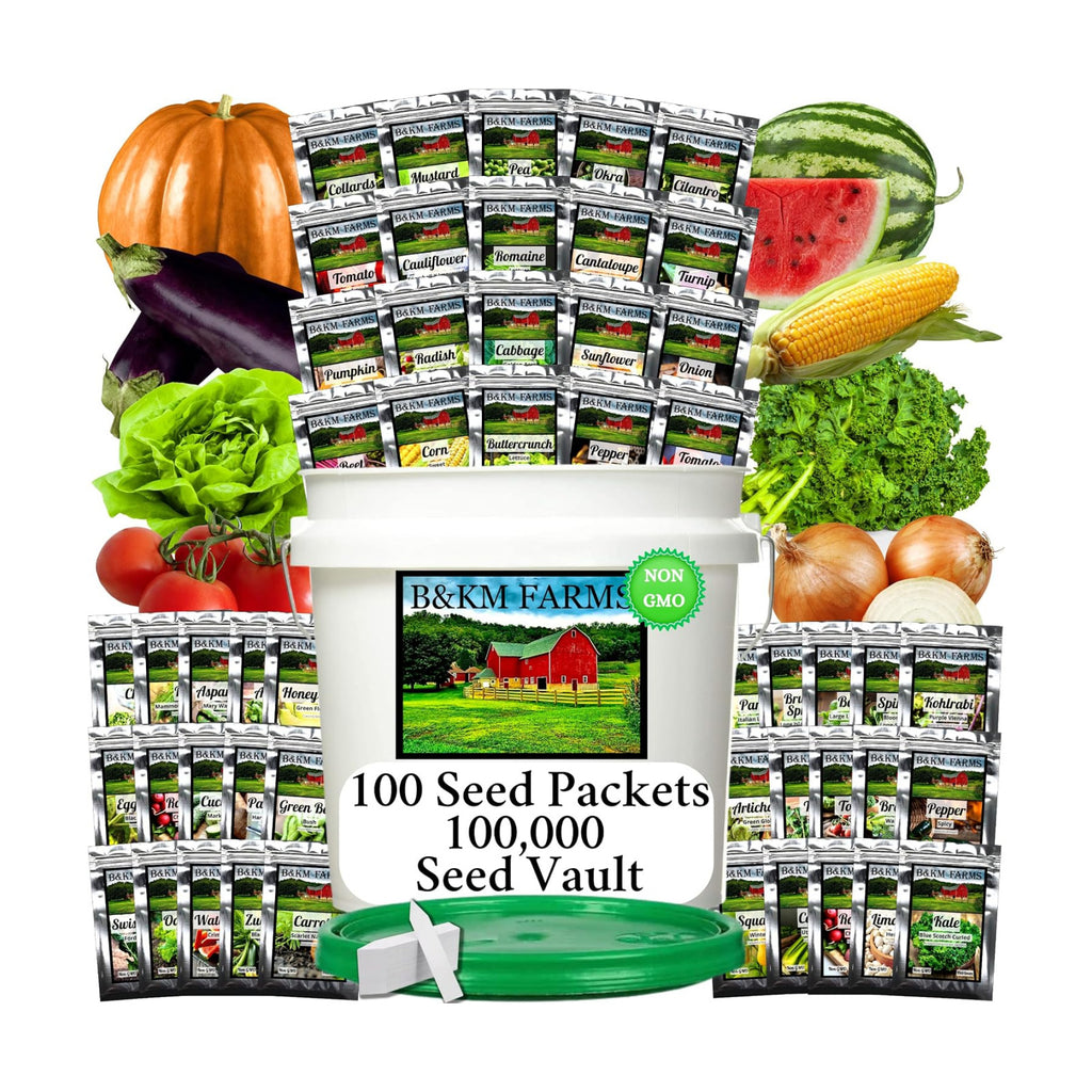 100 Seed Packets, 50 Varieties: Ultimate Seed Vault for Home Food Security & Abundant Gardens by B&KM Farms