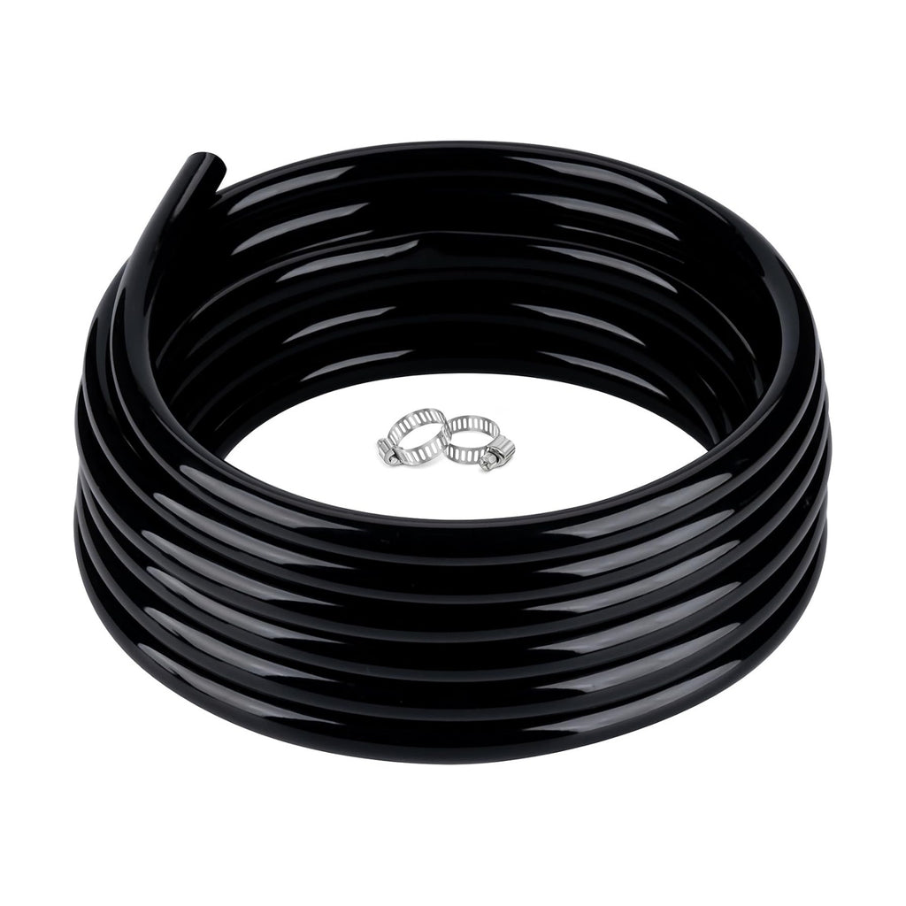 3/4" id - 25 ft Black Vinyl Tubing Flexible PVC Irrigation Hose & 2 Clamps | Hybrid Hose Transfer Water Fuel Gas for