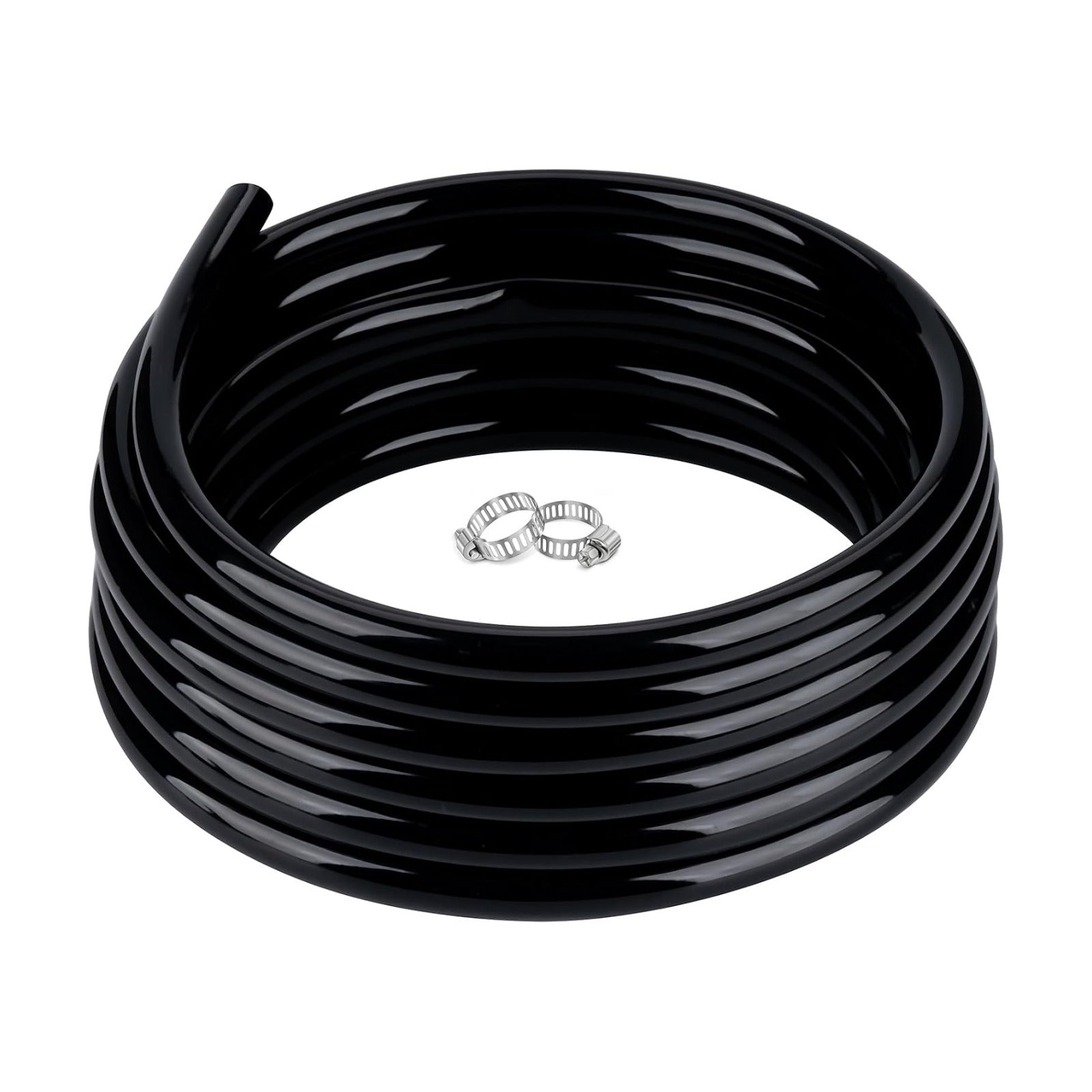 3/4" id - 25 ft Black Vinyl Tubing Flexible PVC Irrigation Hose & 2 Clamps | Hybrid Hose Transfer Water Fuel Gas for