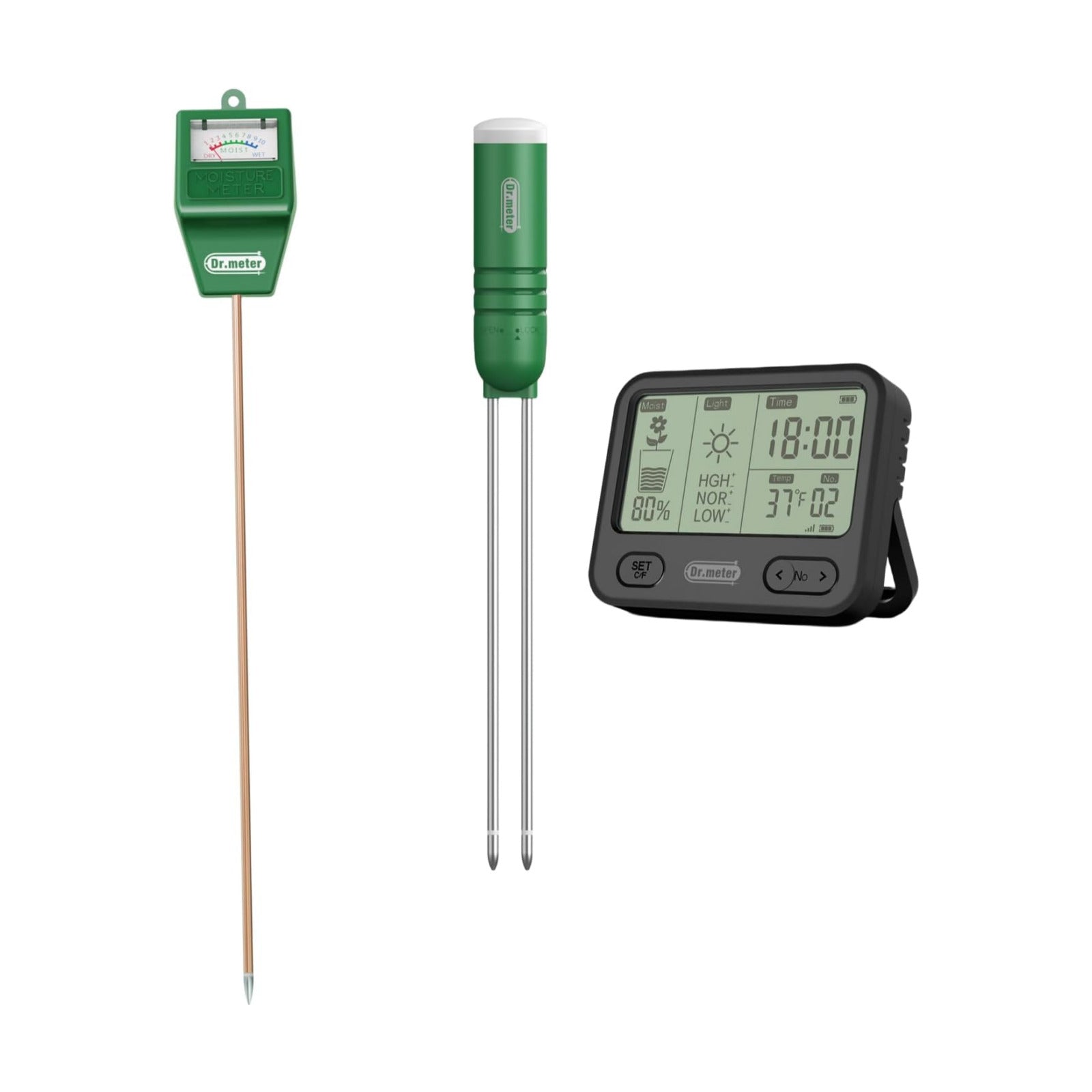 Long Probe Soil Moisture Meter & 4-in-1 LCD Display Moisture Meter