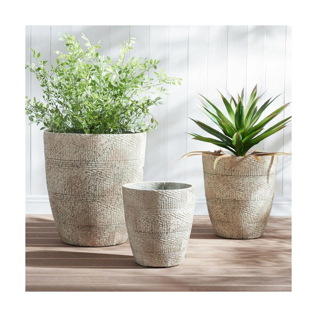 17.7"+13.7"+11.4" Weathered Concrete Planters with Drainage Hole Set of 3 | Hand-finished Flower Pots for Indoor
