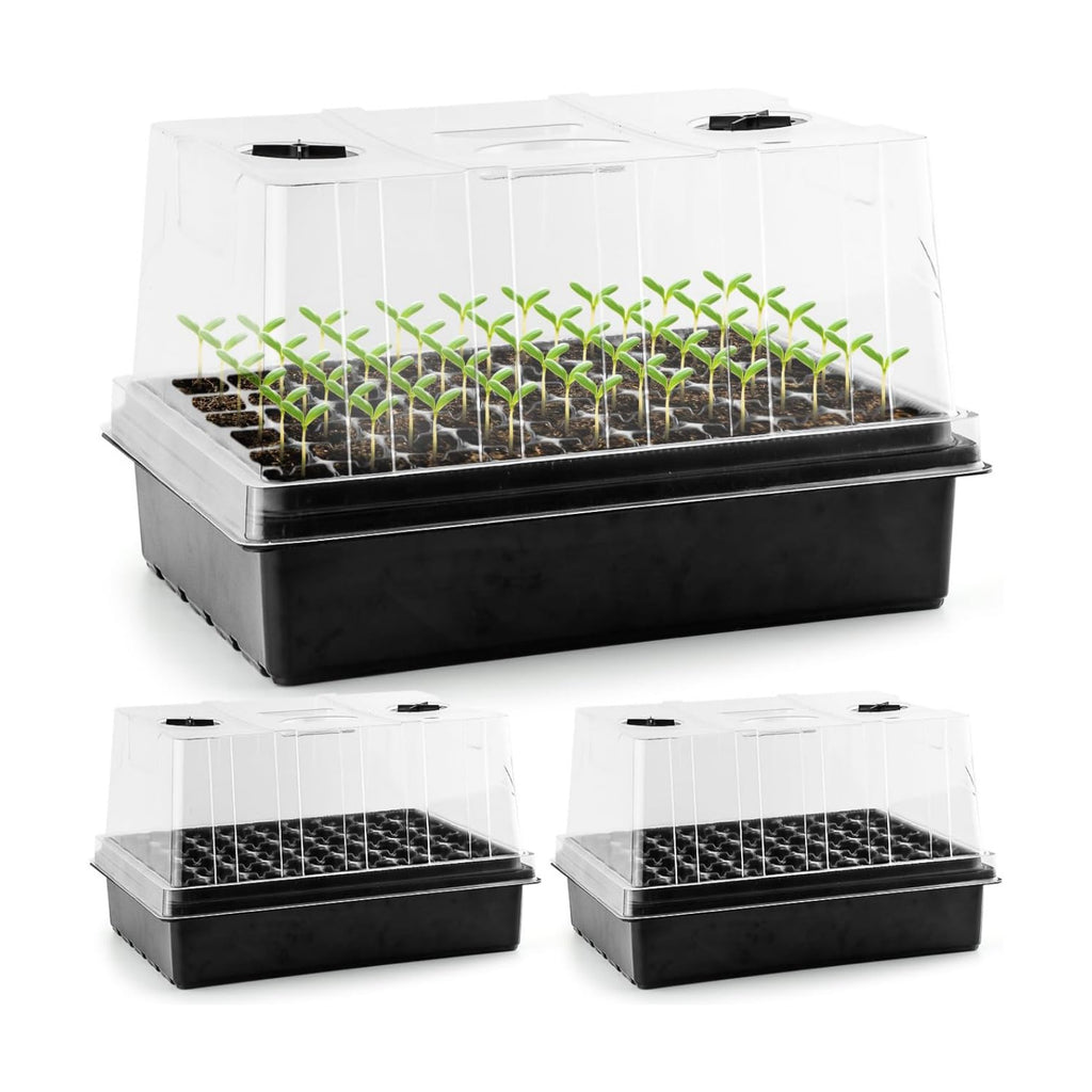 3-Pack Seed Starter Trays with 5" Tall Humidity Domes & 54-Cell Deep Trays