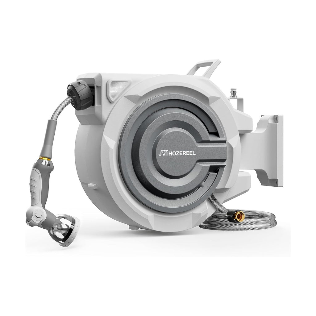 Retractable Garden Hose Reel 1/2" x 110ft | UV Resistant Automatic Slow Self Retract Hose Reel, 180°Swivel Wall Mount