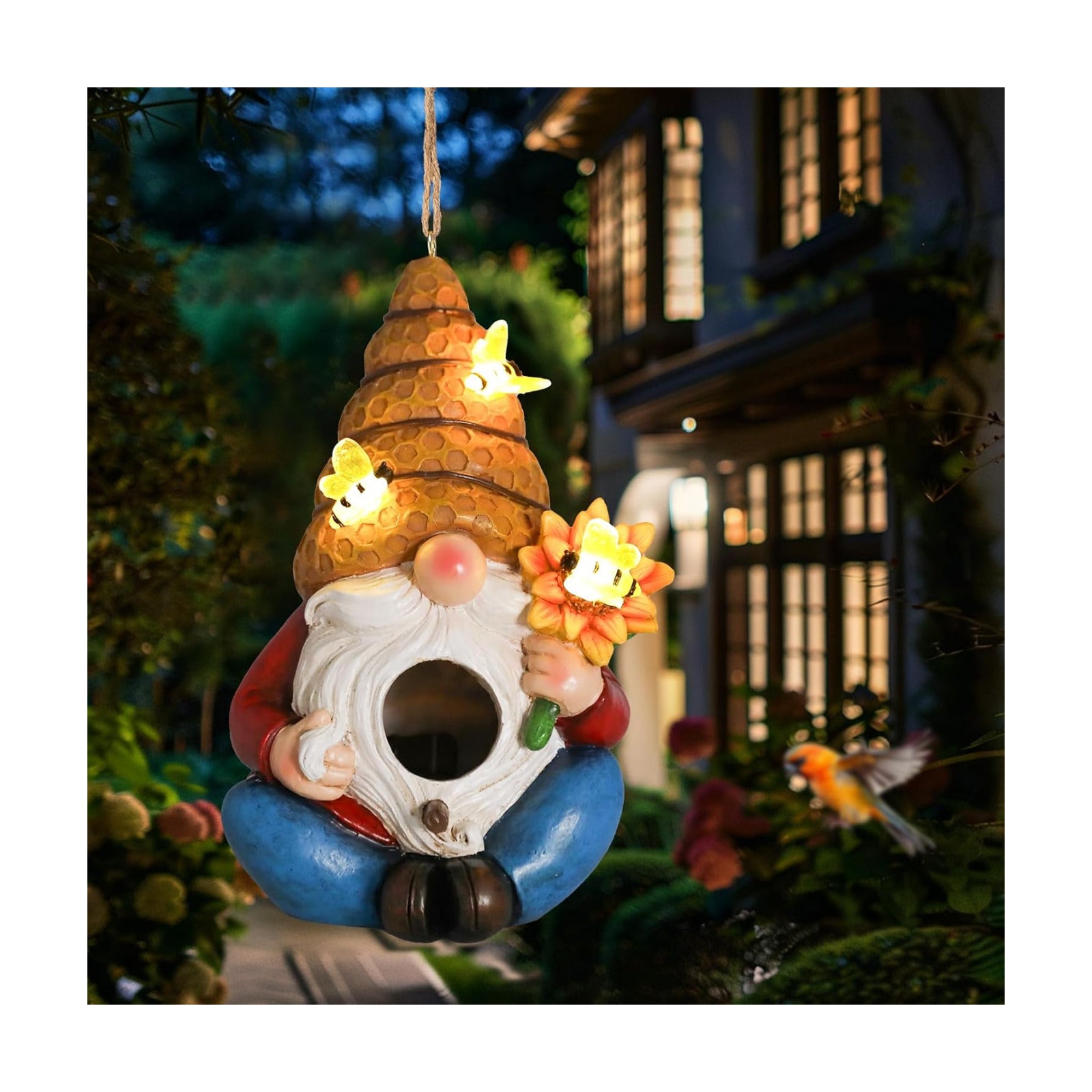 Yinns Bird House, Decorative Hanging Solar Gnome Birdhouse for Garden Decor | Birdhouses for Outdoors, Hanging Funny