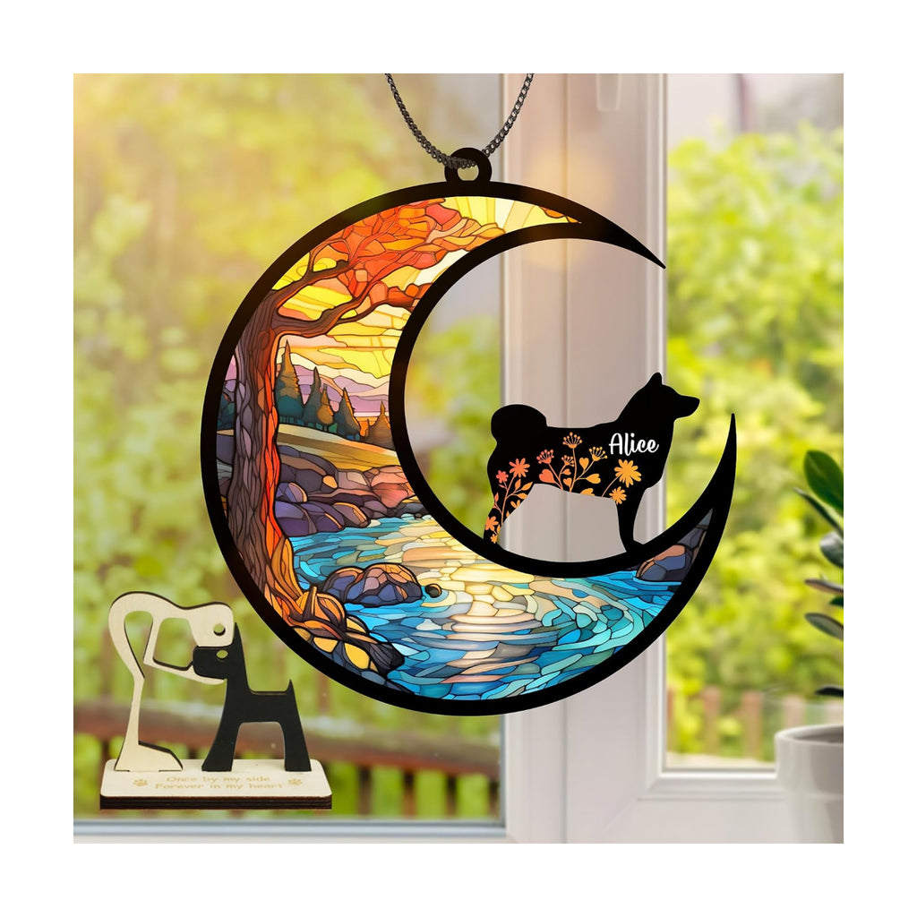 Dog Memorial Suncatcher Personalized Name Breeds Pet Ornament Window Car Hanging Sympathy Gift for Loss of Pet Bereavement Remembrance Gifts for Dog Lovers Outdoor Decor