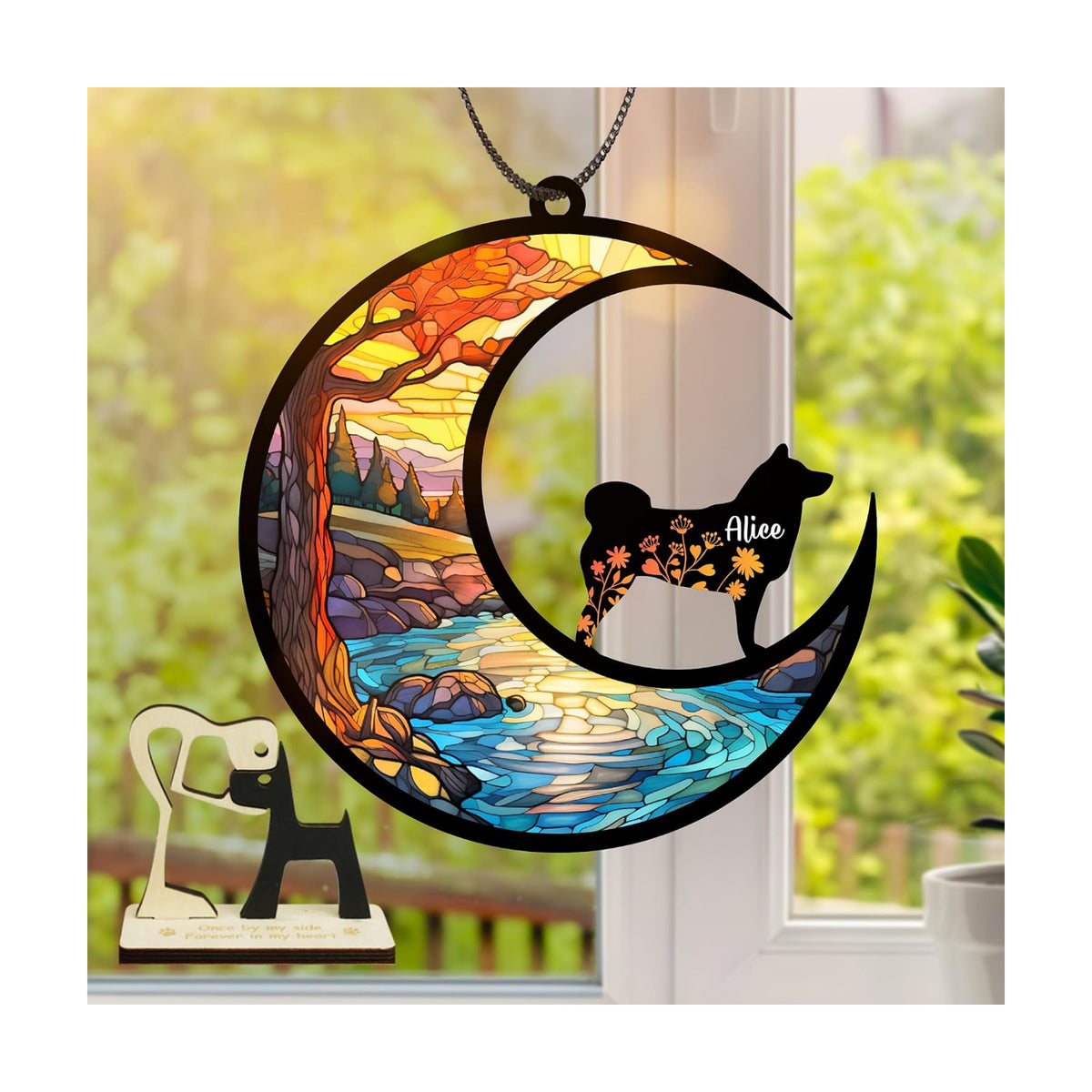 Dog Memorial Suncatcher Personalized Name Breeds Pet Ornament Window Car Hanging Sympathy Gift for Loss of Pet Bereavement Remembrance Gifts for Dog Lovers Outdoor Decor