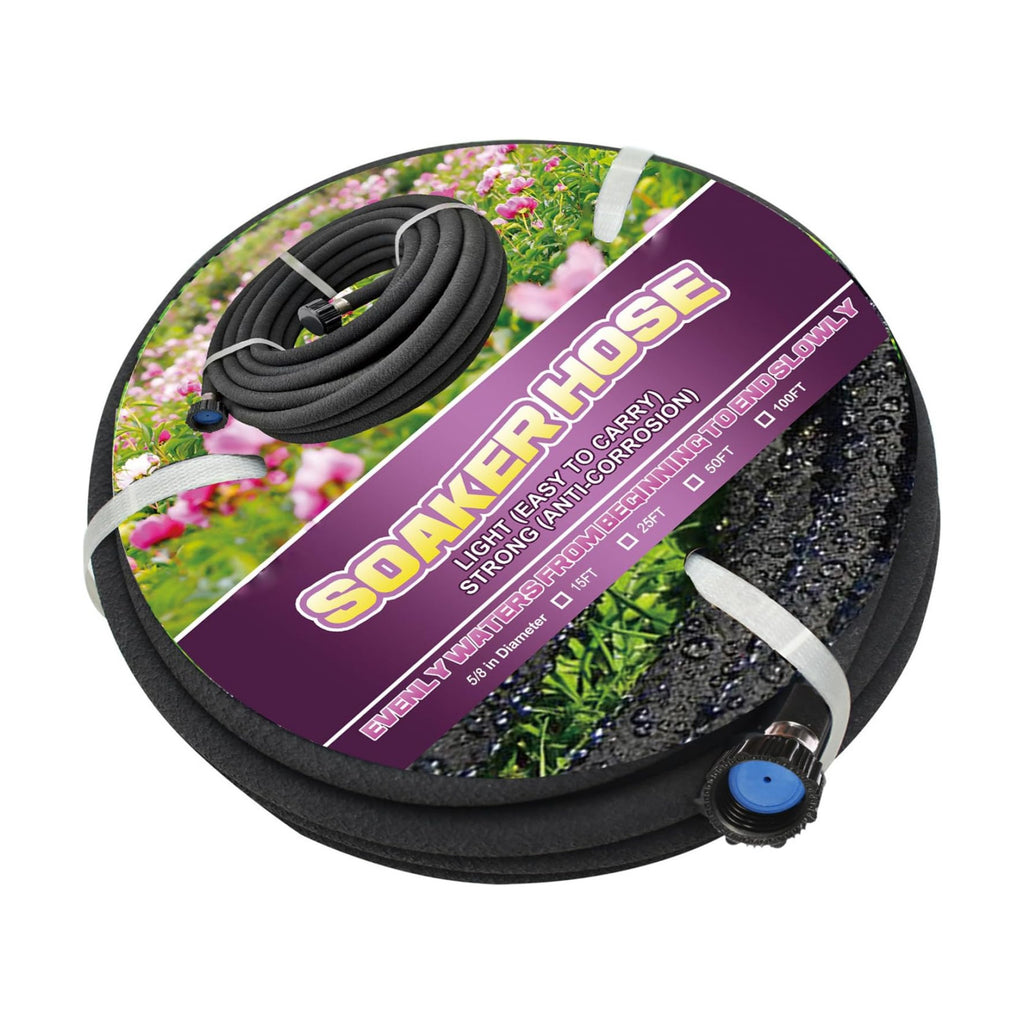 Short Soaker Hose 15ft -5/8 Round Rubber Garden Soaker Hoses, Heavy Duty Irrigation Drip Hose, Durable Seeper Water