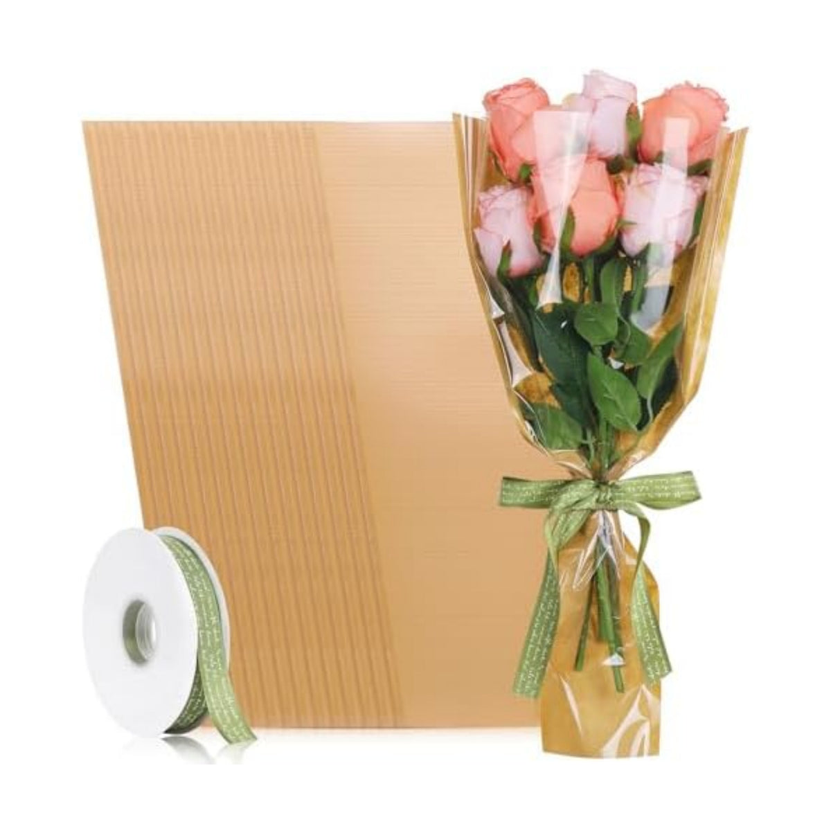 tchrules 50pcs Kraft Brown Flower Bouquet Wrapping Paper with Ribbon