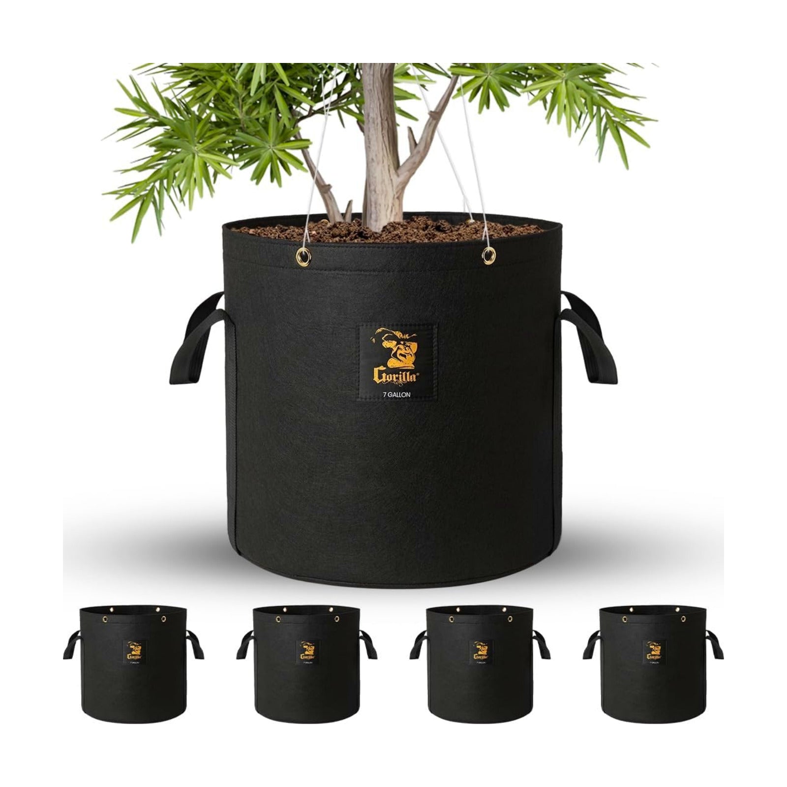 Gorilla 7 Gallon Grow Bags, Toughest Reusable Fabric Pots, Tallest True Gallon Sizes with Biggest Volume, Thickest 600g