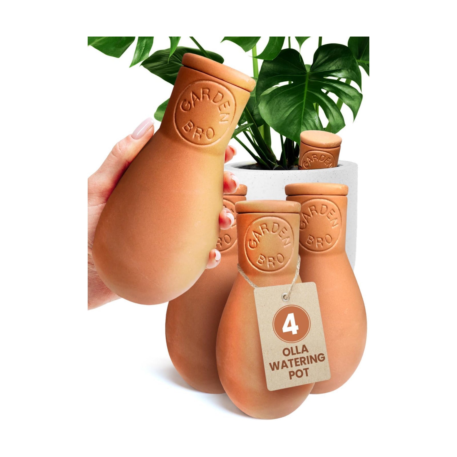 4 Pcs Ollas Terracotta Watering Pots Large - 14 Oz Terracotta Self Watering Globes For 1-week Easy To Refill - Clay