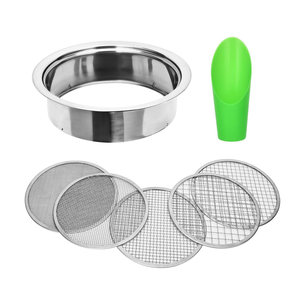 Soil Sieve Set Garden Soil Sifter Stainless Steel Mesh Sifter,Compost Sifter with 1,3,6,9,12mm Sieve Mesh and Bonsai
