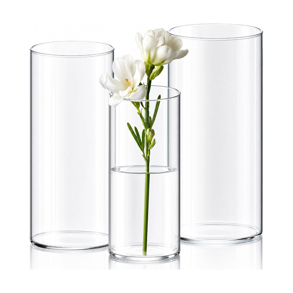 Olrla Clear Cylindrical Acrylic Vase, Set of 3, Shatterproof