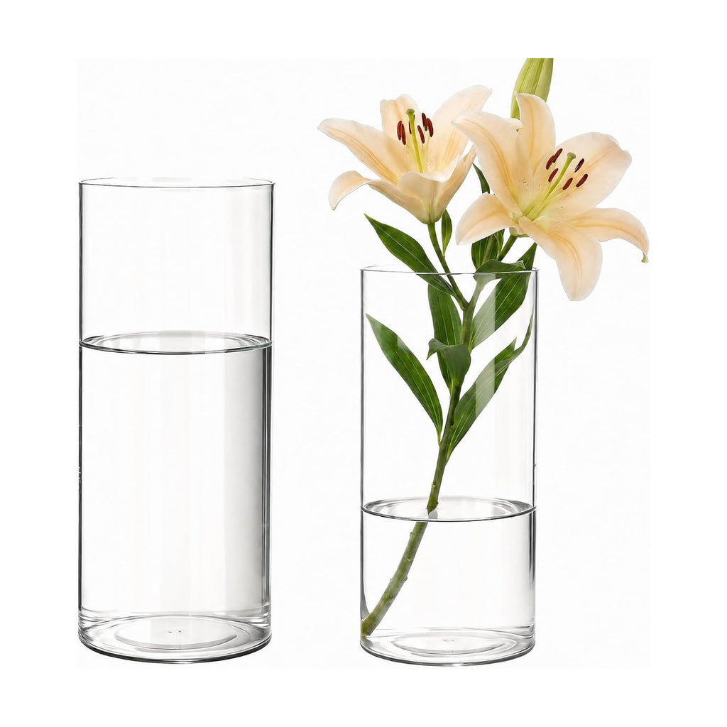 Olrla Clear Cylinder Flower Vase, Set of 2, Shatterproof