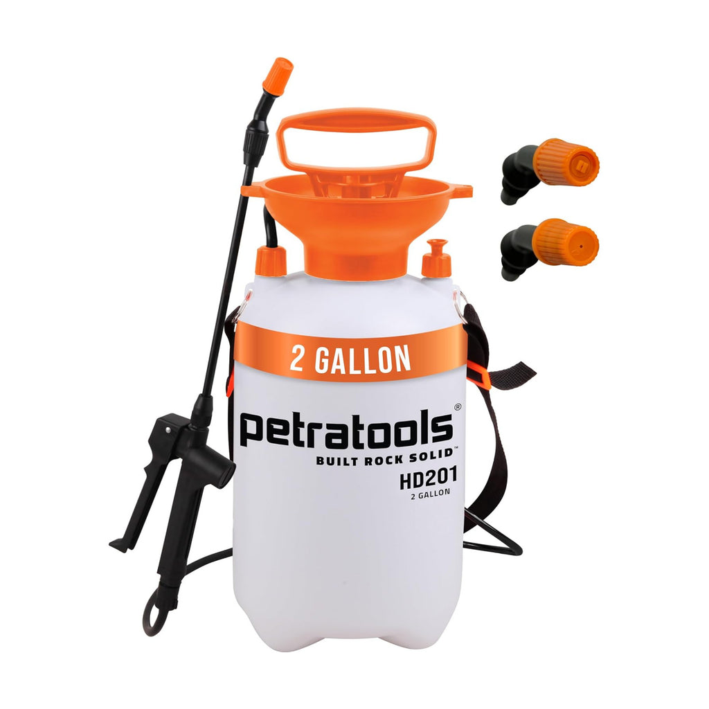 PetraTools HD201 Garden Pump Sprayer 2 Gallon, 52-in Long Hose & 2 Nozzles | Lawn & Garden Sprayer w/ Easy Carry Handle